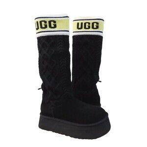 UGG WOMEN'S KNEE HIGH LETTER SUEDE TALL BOOTS BLACK NWOB SZ 8
